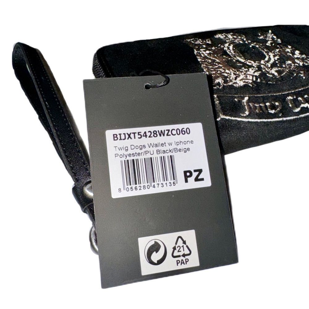 Juicy Couture Black Velour Twig Dogs Logo Embroidered Wallet Wristlet Clutch Bag - Picture 3 of 13